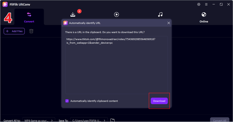 Paste Tiktok Story Url in Ultconv