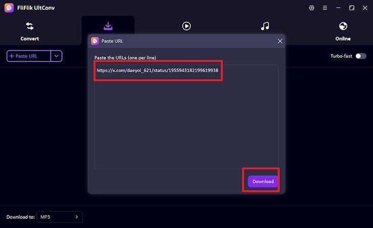 paste twitter link and download