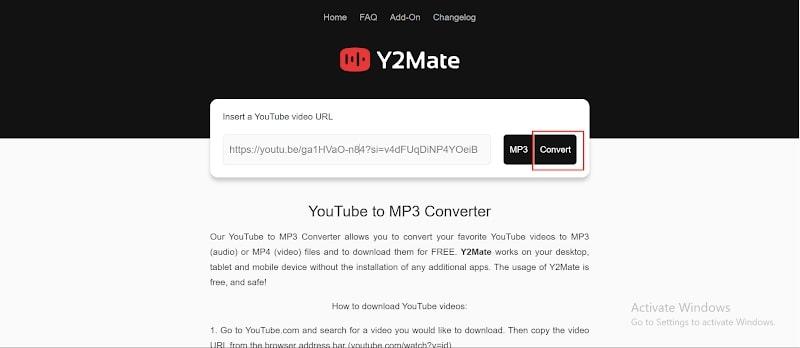 Paste URL and Convert MP3 Y2Mate