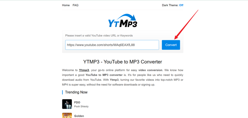 Paste Url in Ytmp3 Converter