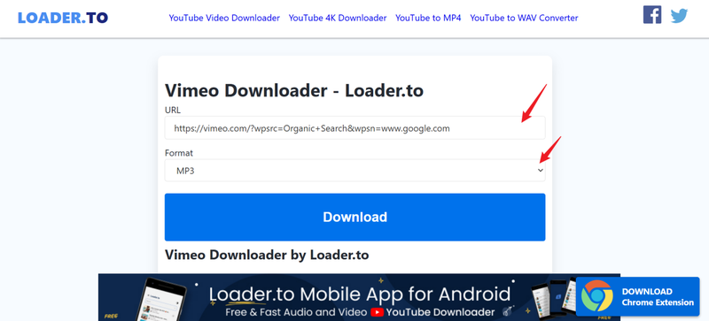 Paste Vimeo Link in Loader to