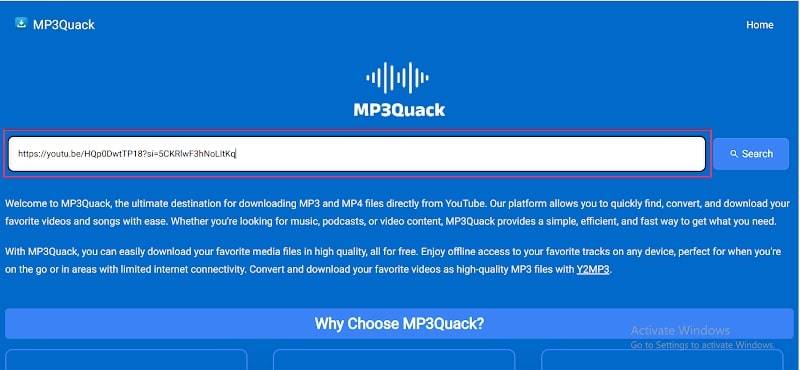 Paste YouTube Link MP3Quack