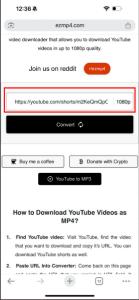 paste youtube link on iphone