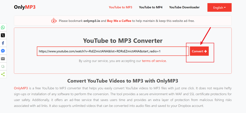 Paste Youtube Video Link in Onlymp3