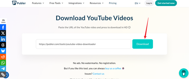 Paste Youtube Video Link in Publer