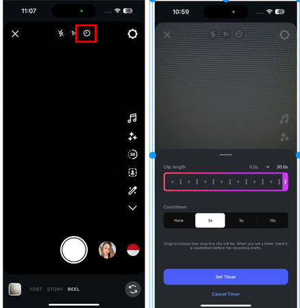 Record on Instagram with Timer Feature