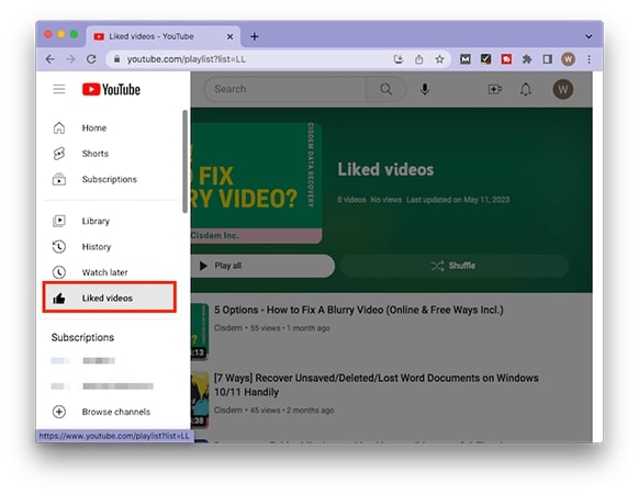 Retrieve URL from liked videos