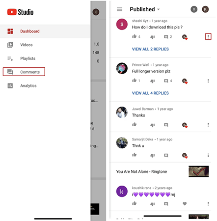 See YouTube comments in your channel on Mobile