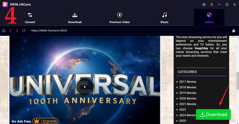 Select Afdah Movie and Click Download in Ultconv