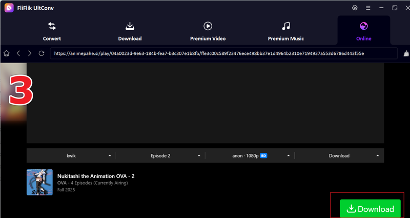 select anime episode and click download in UltConv