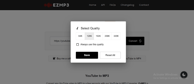 Select audio quality MP3