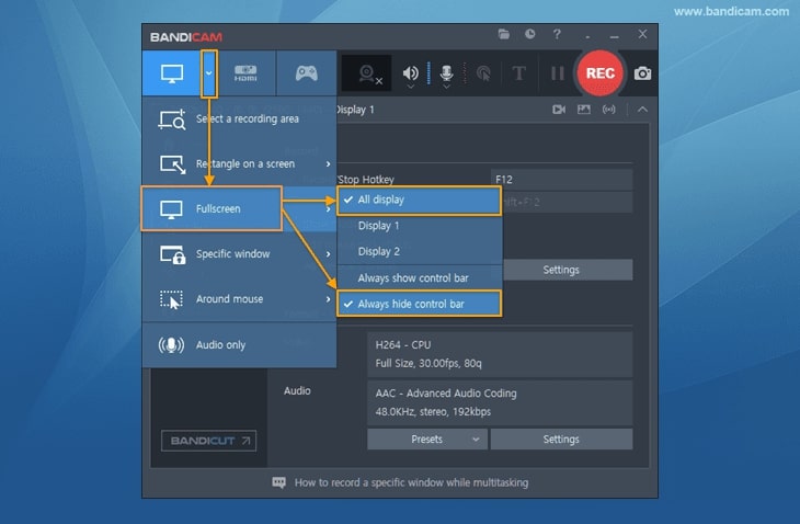 select bandicam recording mode