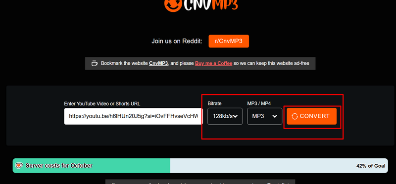 Select Mp3 Format on Cnvmp3