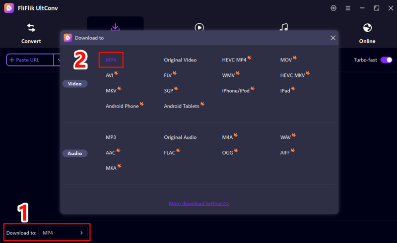 select mp4 format in ultconv