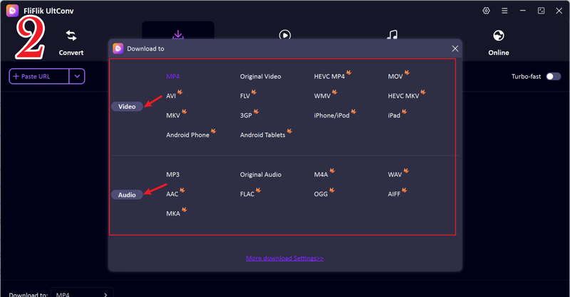 Select Output Format Mp4 or Mp3