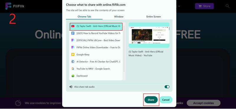 Select Screen or Tab and Set Audio Webcam Options Before Recording