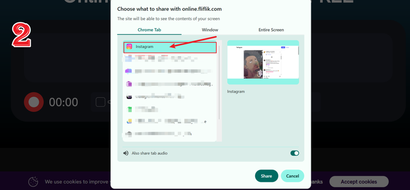 Select Screen Window Turn on Audio