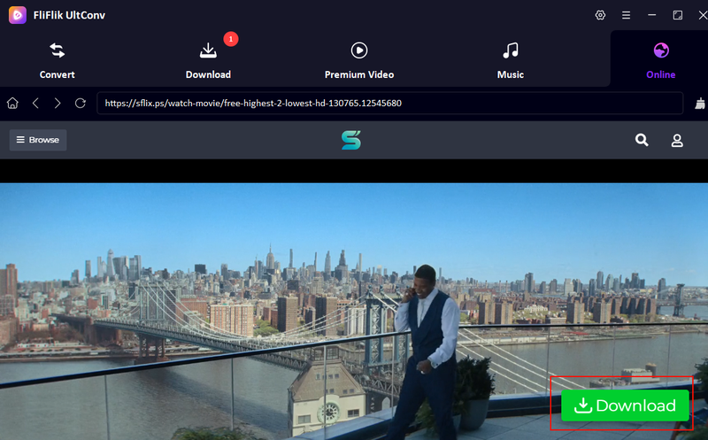 Select Sflix Movie and Click Download in Ultconv