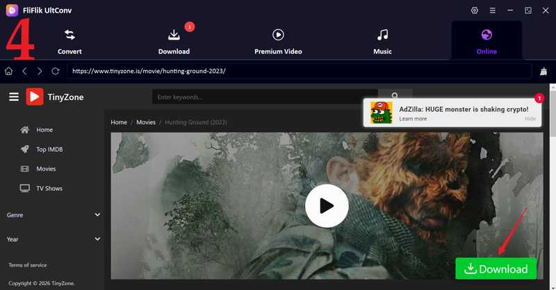 Select Tinyzone Movie and Click Download in Ultconv