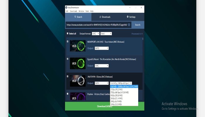 select videos and format snapdownloader