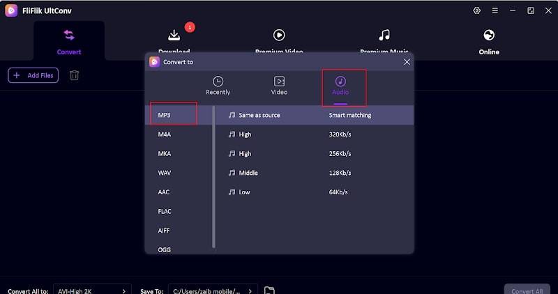 Set MP3 Format in UltConv