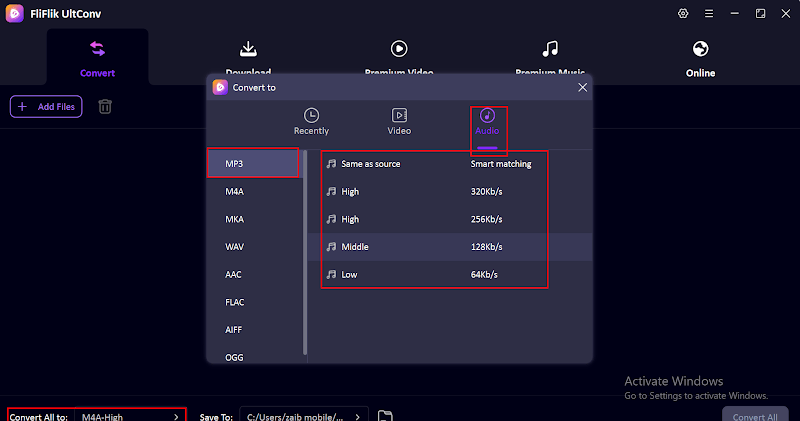 set mp3 output preference