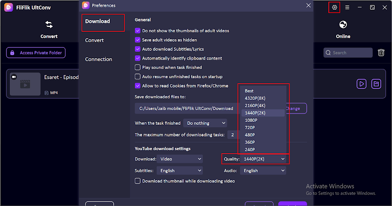 set output format and resolution
