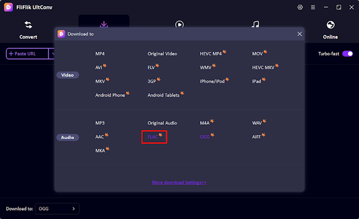 Set Output Format to FLAC