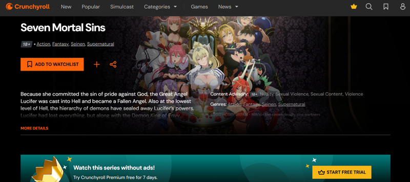 Seven Mortal Sins Anime on Crunchyroll