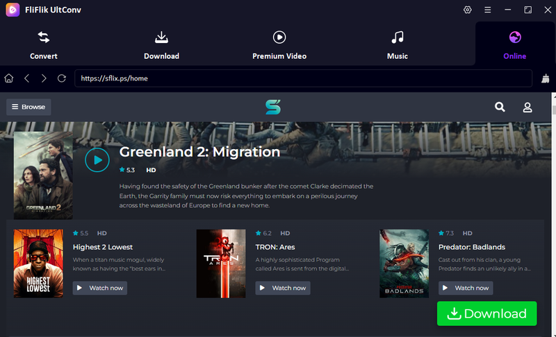 Sflix Interface in Ultconv
