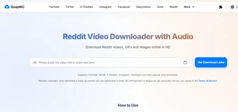 Interface of Snapwc Reddit to Mp3 Converter