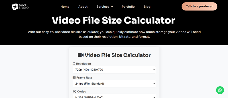 Snxp Studio Video File Size Calculator