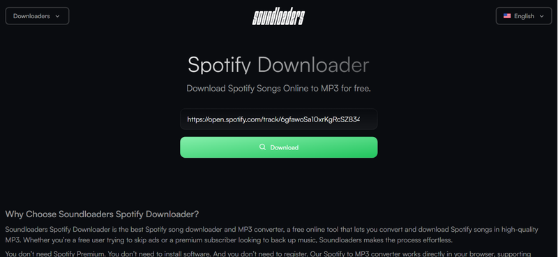 Paste Spotify Song Link into Soundloaders Search Box