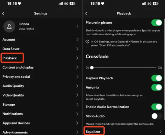 Spotify Equalizer Turned on