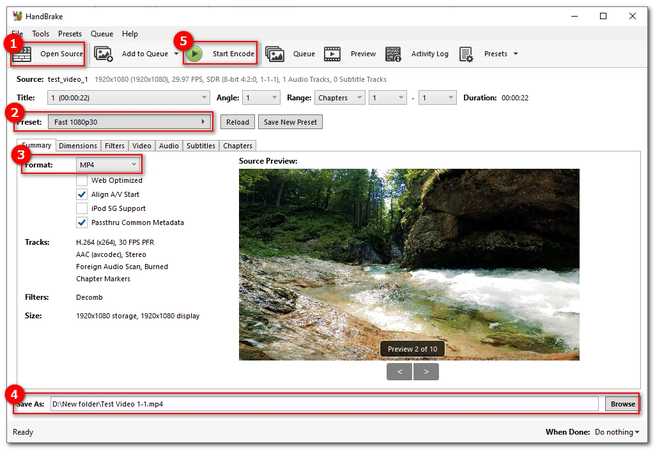 Start Encoding Avi to Mp4 in Handbrake