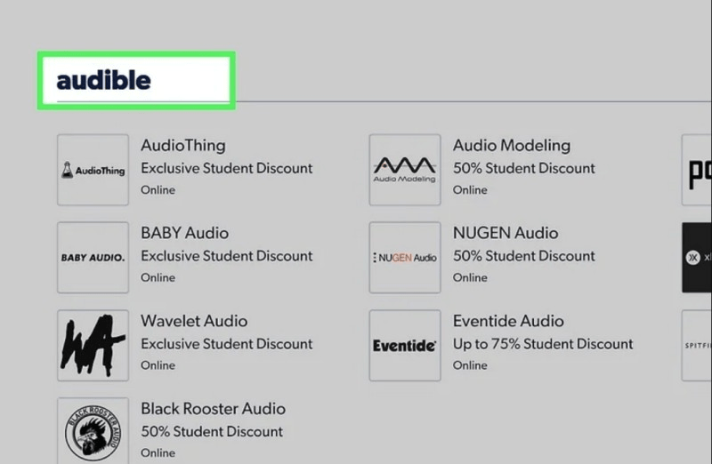 search audible on student beans