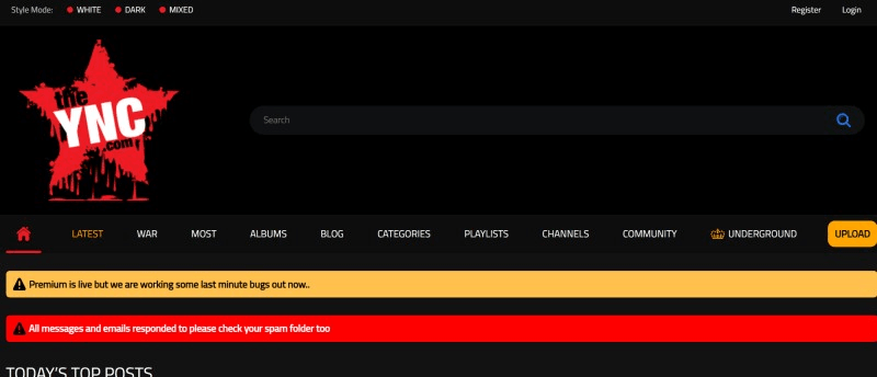 theync uncensored video website homepage