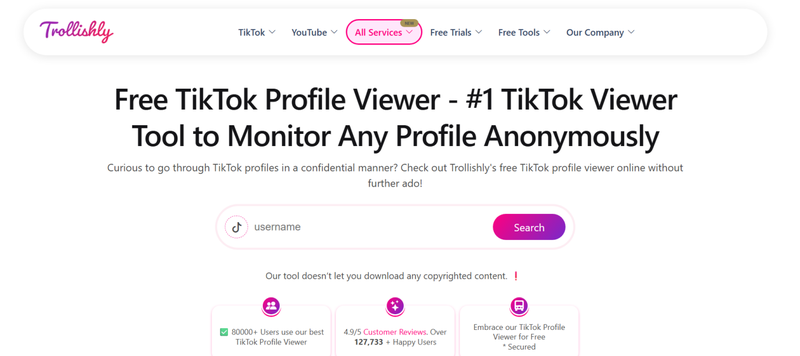 Trollishly Tiktok Profile Viewer Analytics Tool