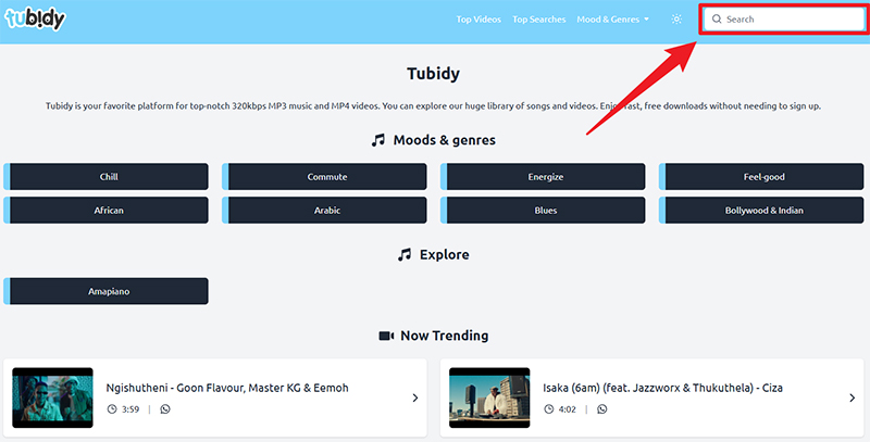 search music and video on tubidy