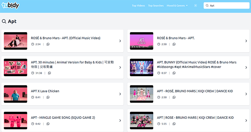 choose preferred result on tubidy for download