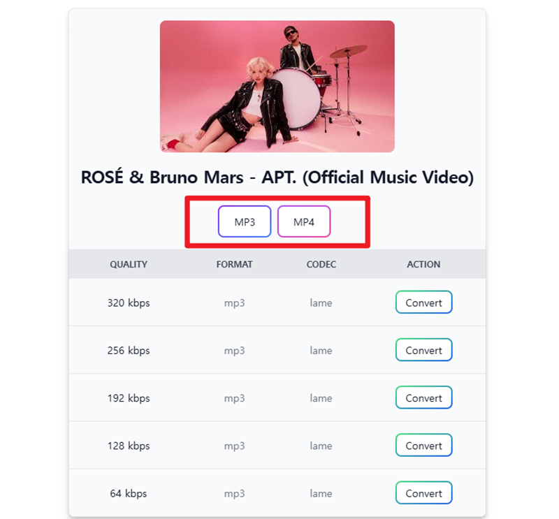 select the download format on tubidy