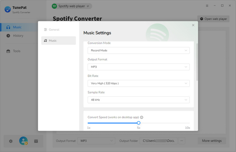 Tunepat Output Settings