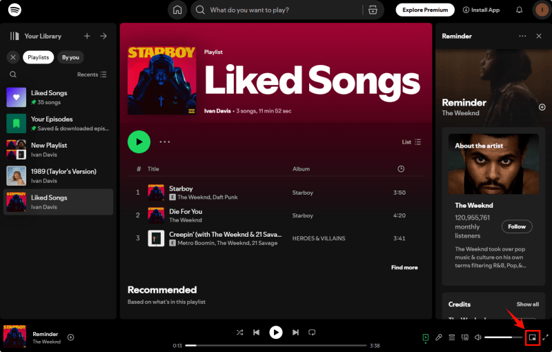 web에서 스포티파이 미니 플레이어 켜기