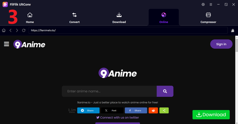 Browse 9anime in Ultconv Built in Browser