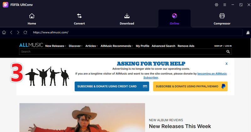 Browse Allmusic Site in Ultconv Built in Browser