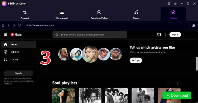 browse youtube music in ultconv browser