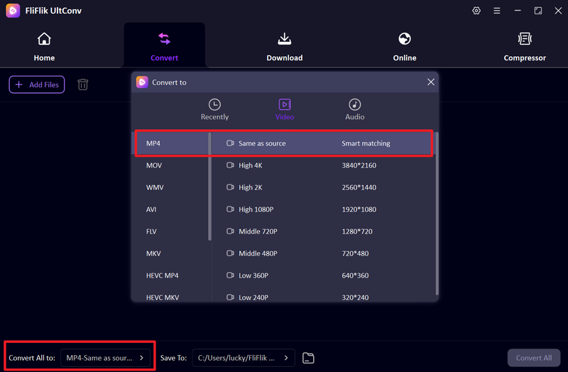 Choose Format in Ultconv Converter