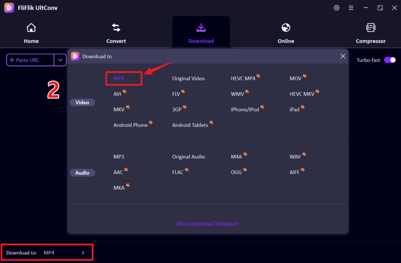Choose Format in Ultconv Video Downloader