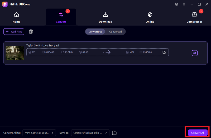 Starting Vob to Mp4 Conversion in Ultconv