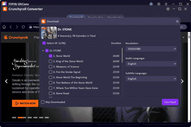 adjust crunchyroll video download settings in ultconv